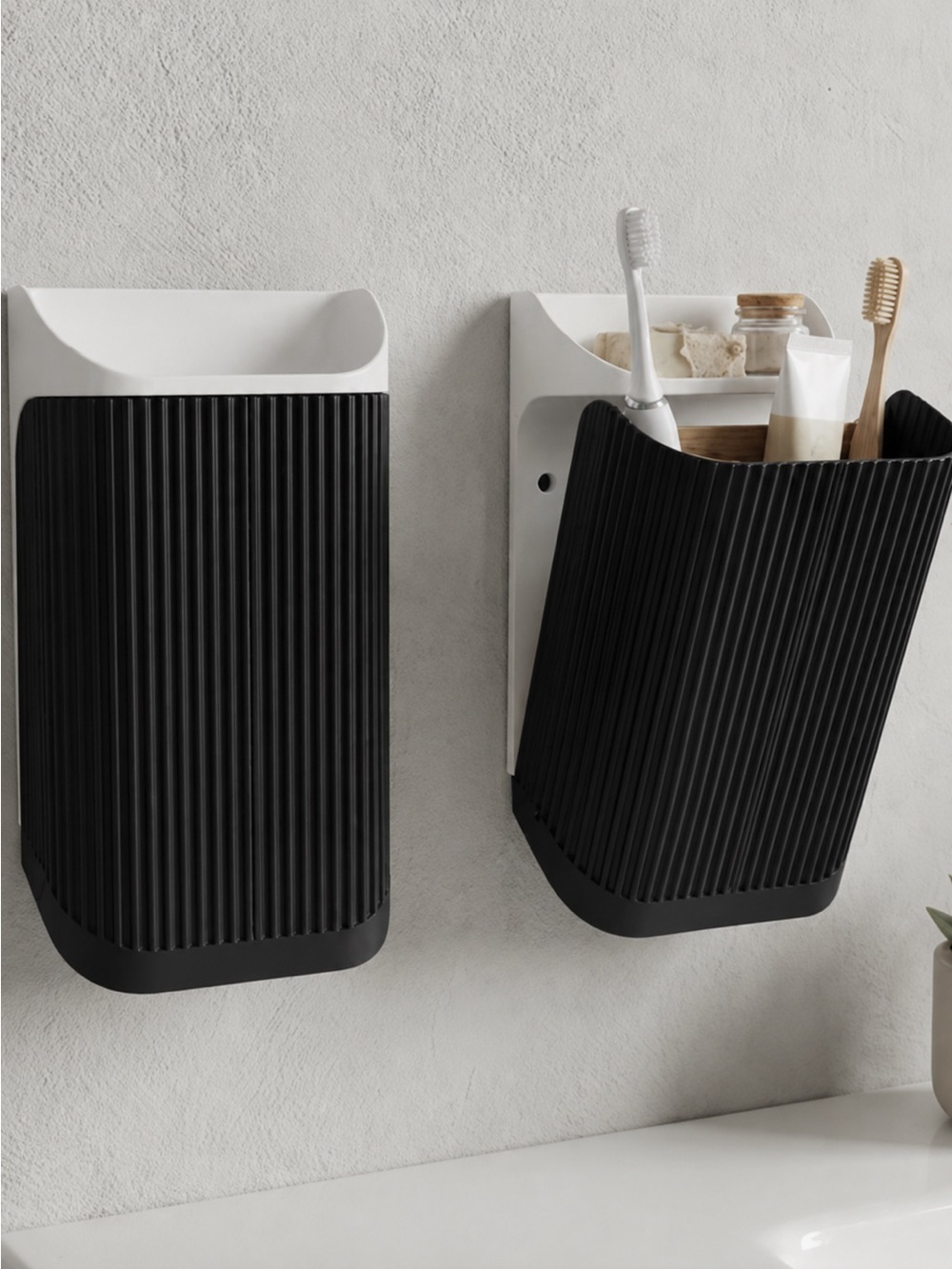 Wall Mounted Bathroom Organizer | Ribbed Storage Basket for Toothbrushes